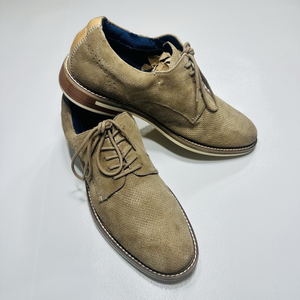 Steve Madden Thundarr Men Plain Toe Derby Oxfords Taupe Perforated Suede‎ Sz 8